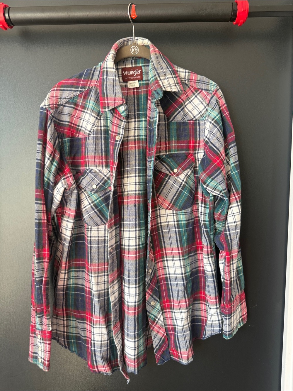 Wrangler Plaid Button-Up Shirt in Red, Green & Navy